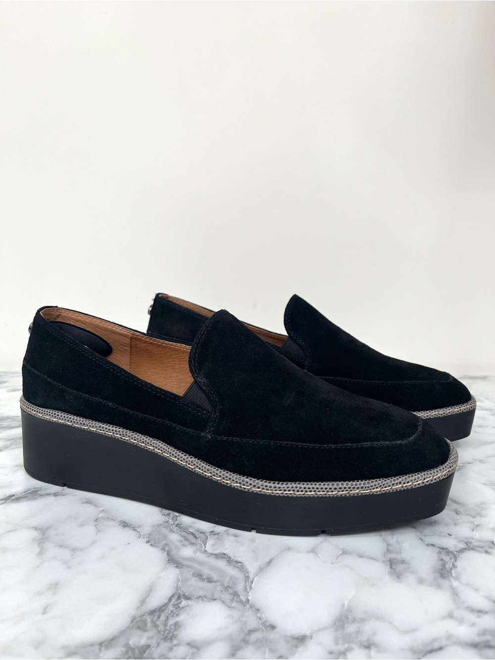DONALD PLINER Wallis Platform Wedge Loafer In Black Suede Size 9